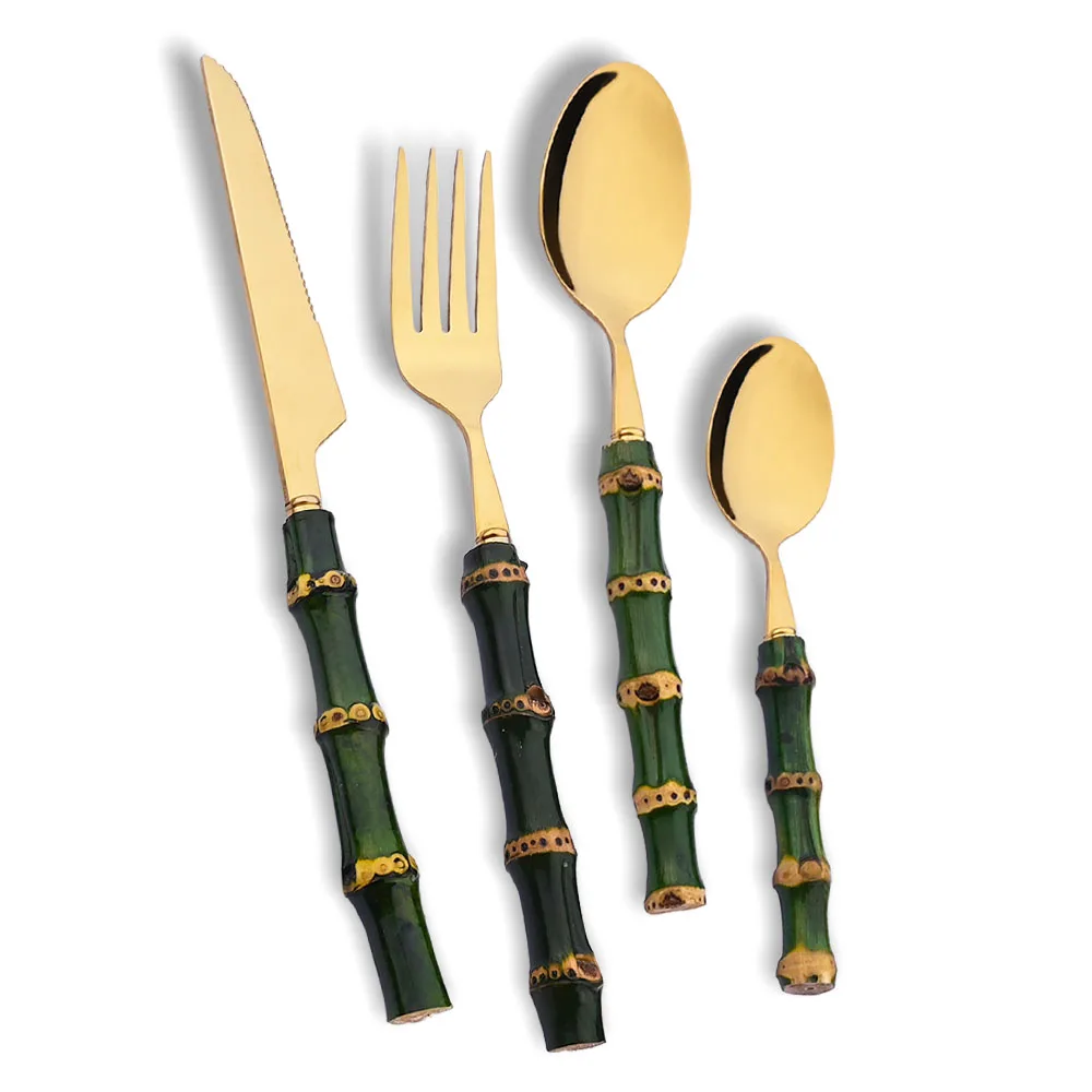 Bamboo Cutlery - Juego de cubiertos de acero inoxidable
