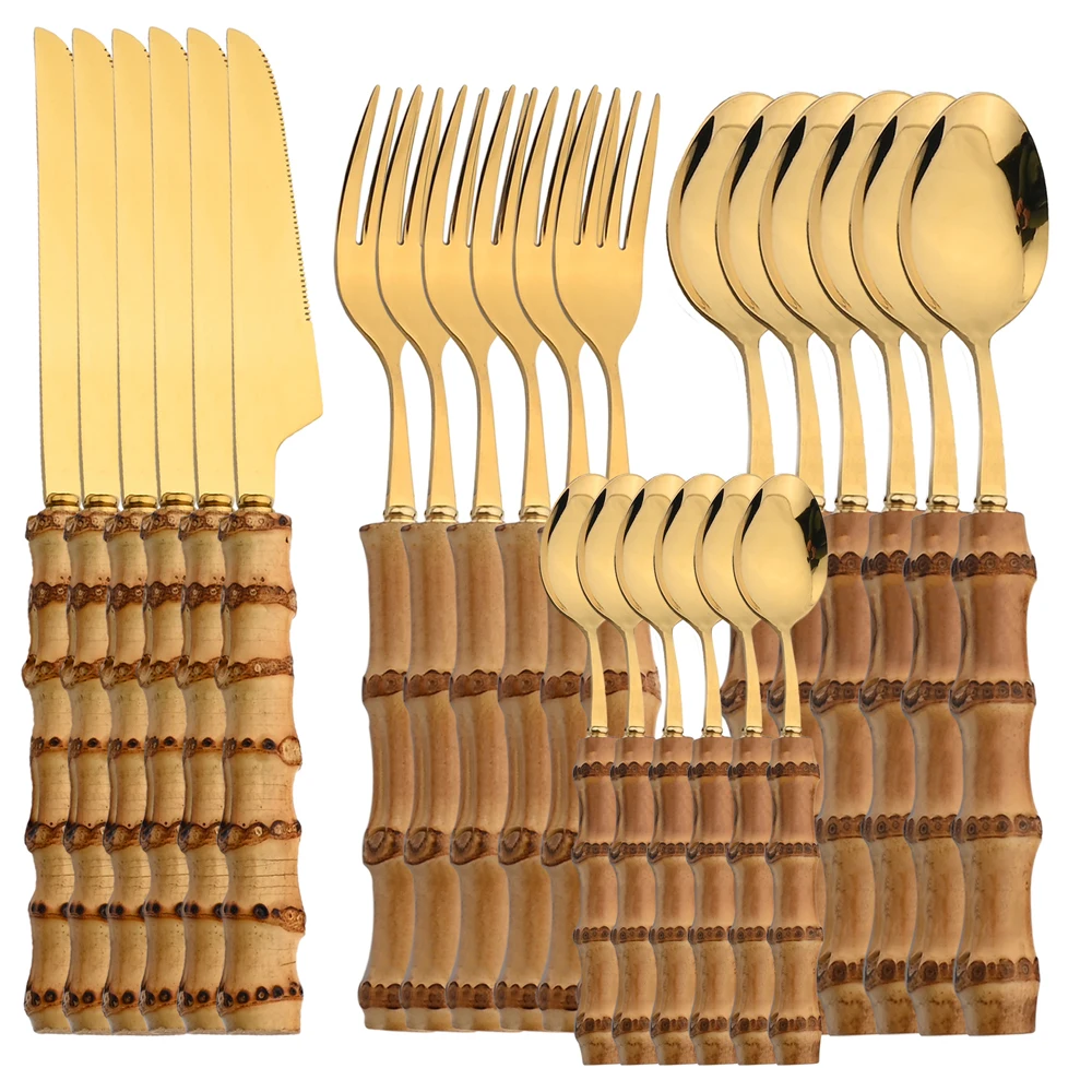 24 Uds. Cubiertos de acero ino - Bamboo Cutlery reseña y precio