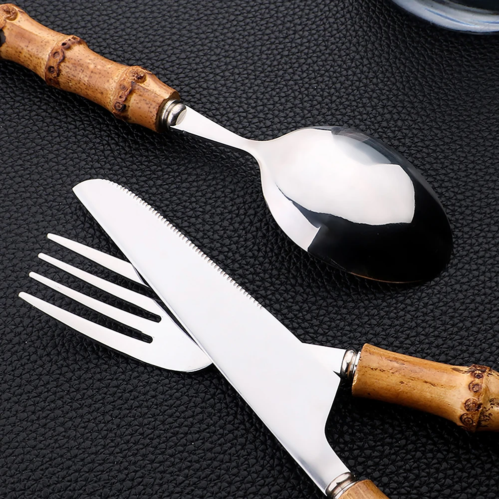 24 Uds. Cubiertos de acero ino - Bamboo Cutlery reseña y precio